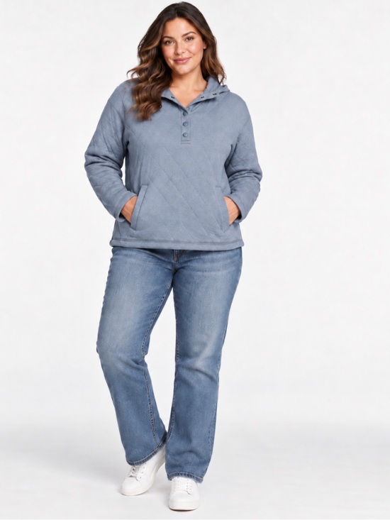 Lands' End Tops - Lands' End Women's Cozy Soft Quilted 5 Snap Pullover Hoodie Kangaroo Pocket 😍